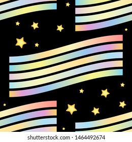 Vector seamless pattern. Simple Abstract design. Little cute shining lines and stars in punch pastel, cute colors. Perfect for textile, texture, ornament and more, black background