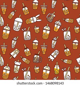 Vector seamless pattern. Simple Abstract design. Little cups of boba tea. Perfect for textile, texture, ornament, modern cottons and more. Elements for tea-houses, coffee houses, restaurant design