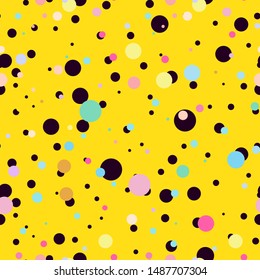 Vector seamless pattern. Simple Abstract design. Little cute confetti in punch pastel, festive colors. Perfect for textile, texture, ornament, baby cottons and more, yellow background