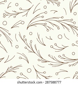 Vector seamless pattern with simple abstract branches and berries