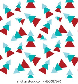 Vector seamless pattern, simple abstract design. Geometric shape, triangle, pine trees, different random colors. Design for background, textile, texture, web, fabric, cotton, wallpaper