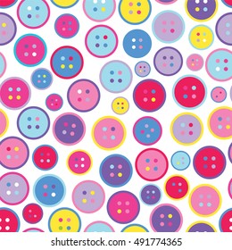 Vector seamless pattern, simple abstract design. Geometric shape, sweet kawaii random buttons, different colors, confetti. Festive design for background, textile, texture,  fabric, cotton, wallpaper