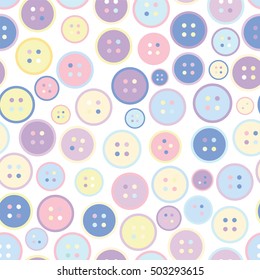 Vector seamless pattern, simple abstract design. Geometric shape, sweet kawaii random buttons, different colors, confetti. Festive design for background, textile, texture, web, fabric, wallpaper