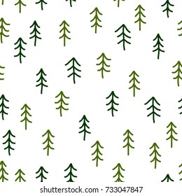 Vector seamless pattern with simple abstract fir trees in style child drawing. Print for fabric, textile, or wrapping