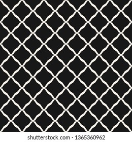 Vector seamless pattern, simple black and white geometric texture. Simple monochrome background of mesh, fishnet, lattice, net, tissue structure. Diamond grid, rhombuses. Subtle abstract repeat design