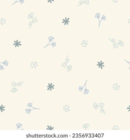 Vector seamless pattern with simple blue flowers. Perfect for card, fabric, tags, invitation, printing, wrapping.