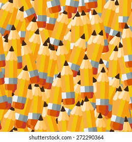 Vector seamless pattern of simple and colored pencils