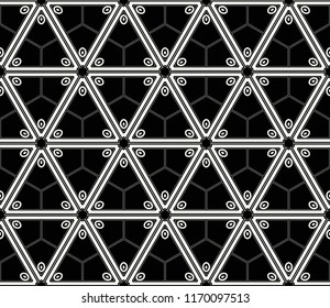 Vector seamless pattern, simple dark geometric triangular texture. Abstract black and white endless background, repeat tiles. Design for prints, textile, decor, fabric