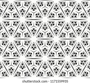 Vector seamless pattern, simple dark geometric triangular texture. Abstract black and white endless background, repeat tiles. Design for prints, textile, decor, fabric