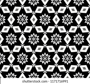 Vector seamless pattern, simple dark geometric triangular texture. Abstract black and white endless background, repeat tiles. Design for prints, textile, decor, fabric