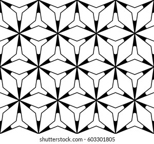 Vector seamless pattern, simple dark geometric triangular lattice structure. Stylish monochrome texture. Abstract black & white endless background, repeat tiles. Design for prints, decor, furniture