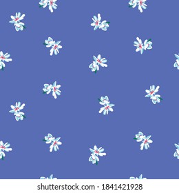 Vector seamless pattern with simple doodle flowers  on dark blue background. Perfect for fabric, wrapping, wallpaper