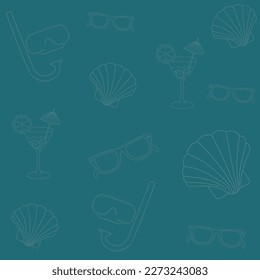 Vector seamless pattern with simple doodles, seasonal doodle style drawings for summer and nautical theme