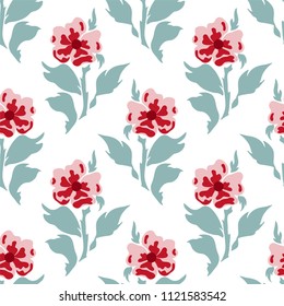 Vector seamless pattern, simple flat design. Silhouette of flowers with branches and leaves. Abstract roses, modern punch pastel colors. Perfect for cotton fabric, texture, paper, and more backgrounds
