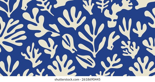 Vector seamless pattern in simple floral wavy and groovy naive style, flowers