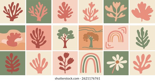 Padrão sem emenda do vetor em estilo simples ondulado floral e ingênuo groovy, tema de férias e oceano