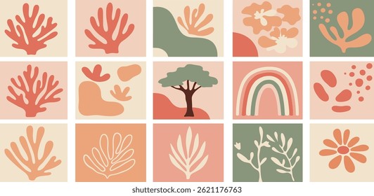 Vector seamless pattern in simple floral wavy and groovy naive style, ocean and vacation theme