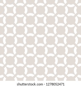 Vector seamless pattern. Simple geometric texture with curved shapes, circles, squares, rounded grid. Abstract background in beige and white colors. Elegant repeat design for print, decoration, cloth