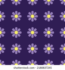 Vector seamless pattern with simple geometric graphic hippie flowers for print, paper, textile, cover, fabric, interior decor.
Flat minimal colorful retro or vintage illustration
