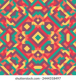 Vector seamless pattern of simple geometric shapes. Repeating endless ornament of squares, rhombuses and triangles. Colorful abstract background, wallpaper. Image with kaleidoscope effect, tiles svg