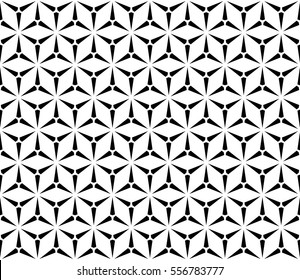 Vector seamless pattern, simple geometric triangular texture. Illustration of windmills, fans. Abstract black & white endless background, repeat tiles. Design element for prints, decoration, textile