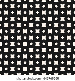Vector seamless pattern, simple geometric minimalist texture with small smooth shapes, circles and squares. Abstract dark repeat geometrical background. Design element for decor, fabric, digital, web