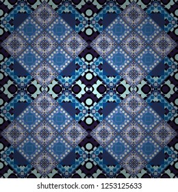 Vector seamless pattern. Simple graphic design. Trendy hipster geometry. Repeating geometric tile pattern. Modern stylish texture with violet, blue and gray tiles.