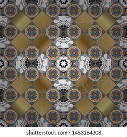 Vector seamless pattern. Simple graphic design. Trendy hipster geometry. Repeating geometric tile pattern. Modern stylish texture with blue, beige and gray tiles.