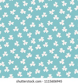Vector seamless pattern with simple hand drawn flowers. Blue repeated texture with floral ornament.