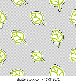 Vector seamless pattern with simple leaf. Hand drawn cute and funny fashion illustration patches or stickers kit. Modern doodle pop art sketch badges and pins
