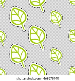 Vector seamless pattern with simple leaf. Hand drawn cute and funny fashion illustration patches or stickers kit. Modern doodle pop art sketch badges and pins