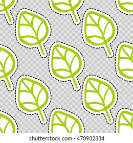 Vector seamless pattern with simple leaf. Hand drawn cute and funny fashion illustration patches or stickers kit. Modern doodle pop art sketch badges and pins