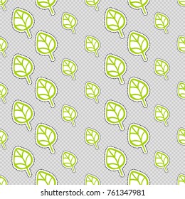 Vector seamless pattern with simple leaf. Hand drawn cute and funny fashion illustration patches or stickers kit. Modern doodle pop art sketch badges and pins