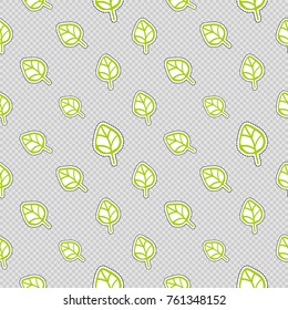 Vector seamless pattern with simple leaf. Hand drawn cute and funny fashion illustration patches or stickers kit. Modern doodle pop art sketch badges and pins