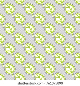 Vector seamless pattern with simple leaf. Hand drawn cute and funny fashion illustration patches or stickers kit. Modern doodle pop art sketch badges and pins