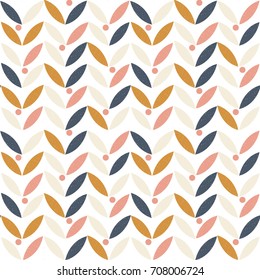 Vector seamless pattern with simple leaves and worn out retro texture. Scandinavian vintage style design background.