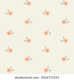 Vector seamless pattern with a simple little flowers and leaves. Floral wallpaper. Repeat texture for textile or wrapping paper.