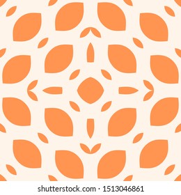 Vector seamless pattern. Simple orange and white geometric texture. Funny background with curved shapes, petals, leaves, mesh, grid, tissue. Abstract minimalist repeat design for decor, print, textile