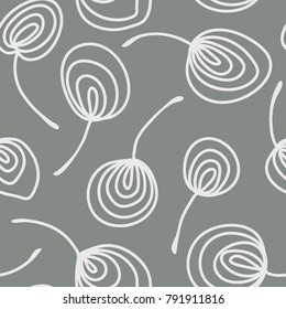Vector seamless pattern with simple original plants. Hand-drawn abstract illustration with repeat elements. Print for web pages, wrapping paper, wallpaper
