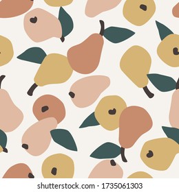 Vector seamless pattern with simple pears. Trendy hand drawn textures. Modern abstract design for paper, cover, fabric, interior decor and other users.