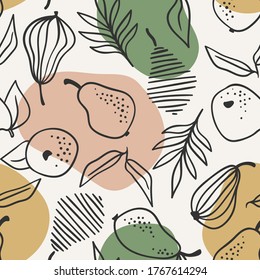 Vector seamless pattern with simple pears. Trendy hand drawn textures. Modern abstract design for paper, cover, fabric, interior decor and other users.