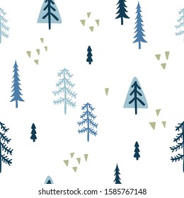 vector seamless pattern, simple pine trees in scandinavian style
