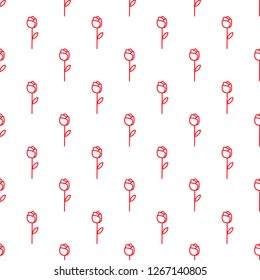 Vector seamless pattern with simple red outline roses. 