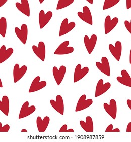 Vector seamless pattern : simple red small hearts on white. Nice romantic design for love decor , saint valentines day . Textile, wrapping paper, notebook cover, cards.