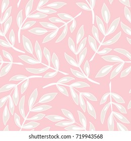 Vector seamless pattern with simple repeat leaves on pink background