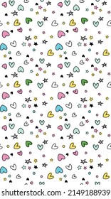 Vector seamless pattern. Simple repeated texture with  hearts and stars. Stylish hipster texture.