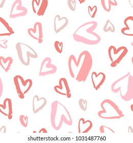 Vector seamless pattern. Simple repeating texture with chaotic hearts. Valentines day, for wedding invitation, clothes and other.