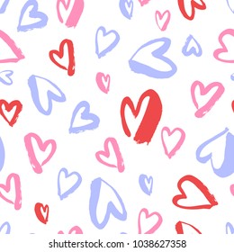 Vector seamless pattern. Simple repeating texture with chaotic hearts. Valentines day, for wedding invitation, clothes and other.