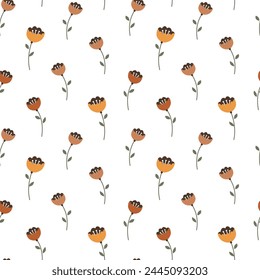 Vector seamless pattern with simple stylized flowers. Nice cartoon plants wallpaper. Repeat floral texture for textile.