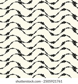 Vector seamless pattern with simple twigs and leaves. Graphically natural print. Repeating natural texture.